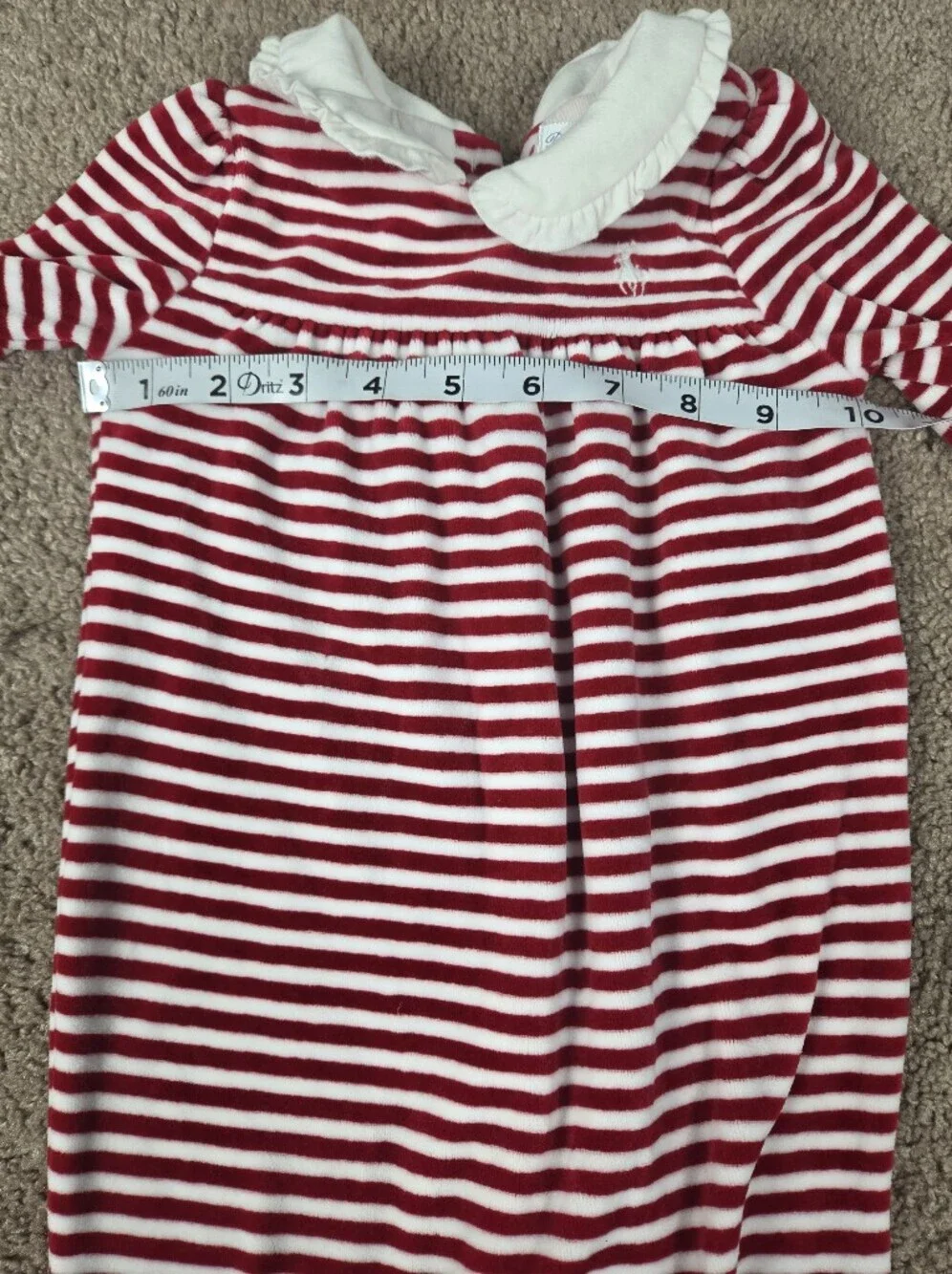 Striped Red & White Footed One-Piece for Kids with Ruffle Collar
